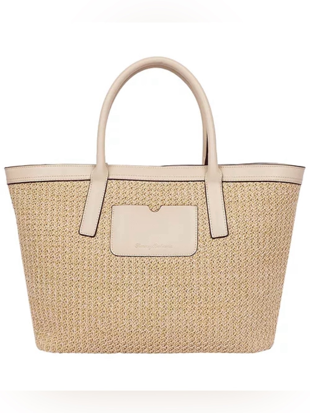 Tommy Bahama Raffia and PU Large Logo Tote with pineapple 🍍 charm-NWT - Picture 4 of 13